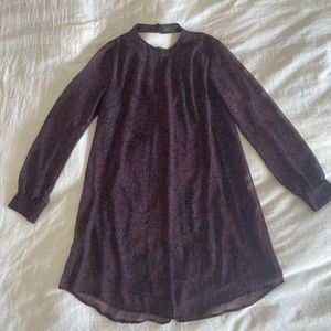 ASTR Maroon with black and blue print lined dress. Size Large.